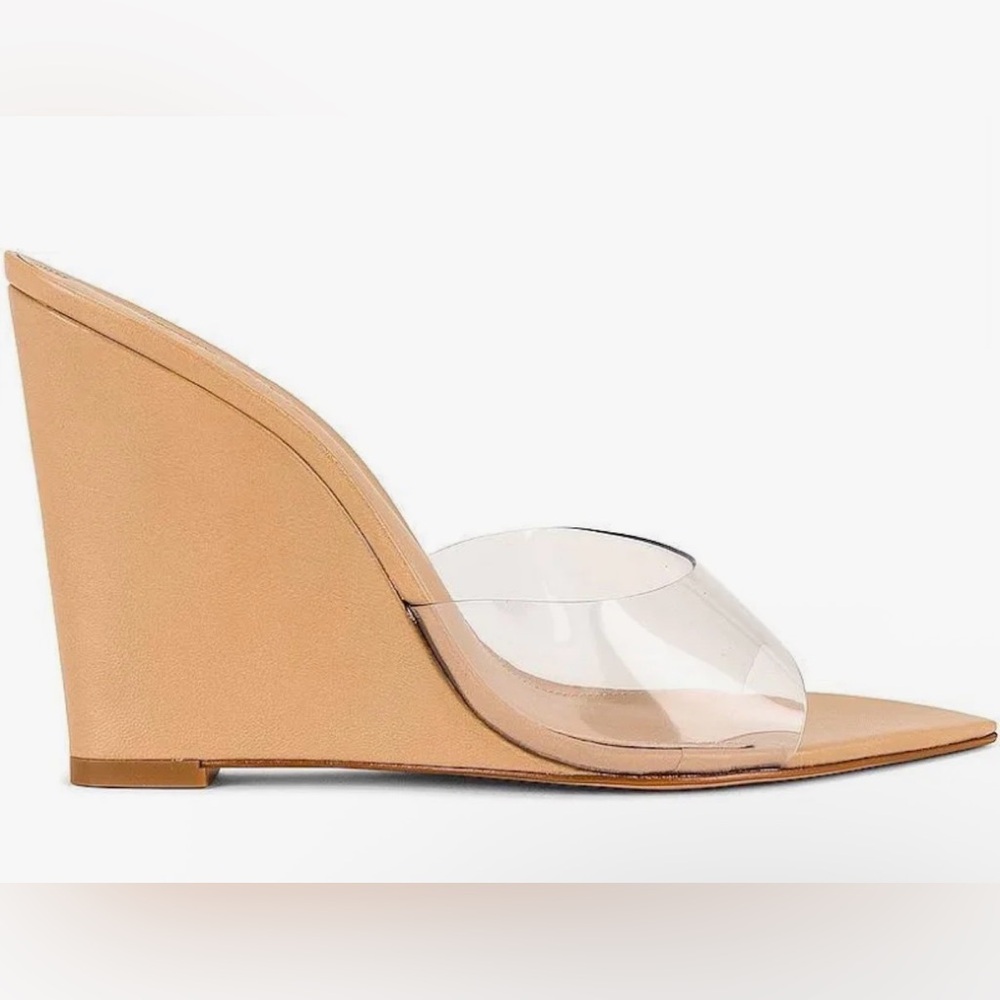 SCHUTZ Nude Tan Wedge Sandals with Clear PVC Strap